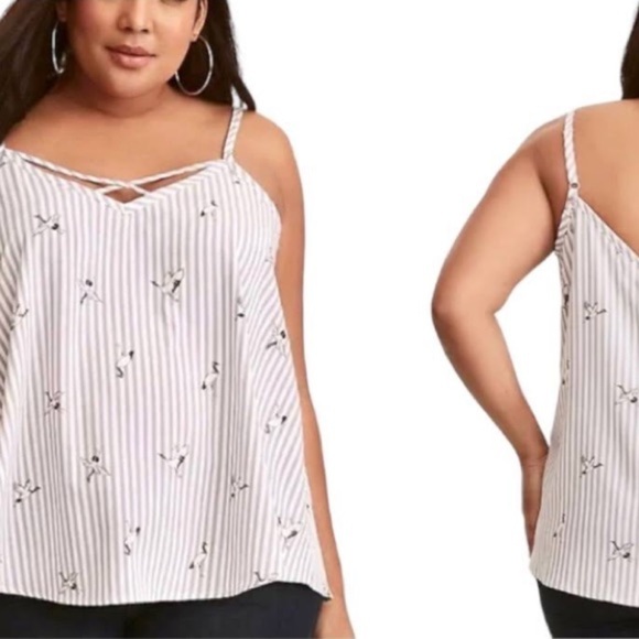EUC Torrid Striped Crane Bird Print Camisole Top -Size 00 - Picture 1 of 8